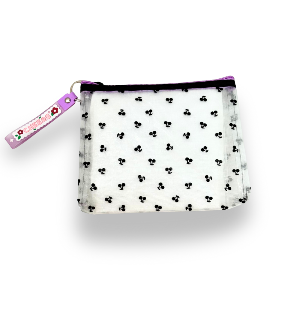 Bolsa de Cosméticos de Malla con Diseño de Cerezas