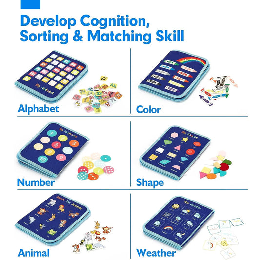 6-in-1 Dino Activity Busy Board for Toddlers – Sensory Learning Book with Life Skills, Colors, Shapes, Switches & Buttons - CA356-2