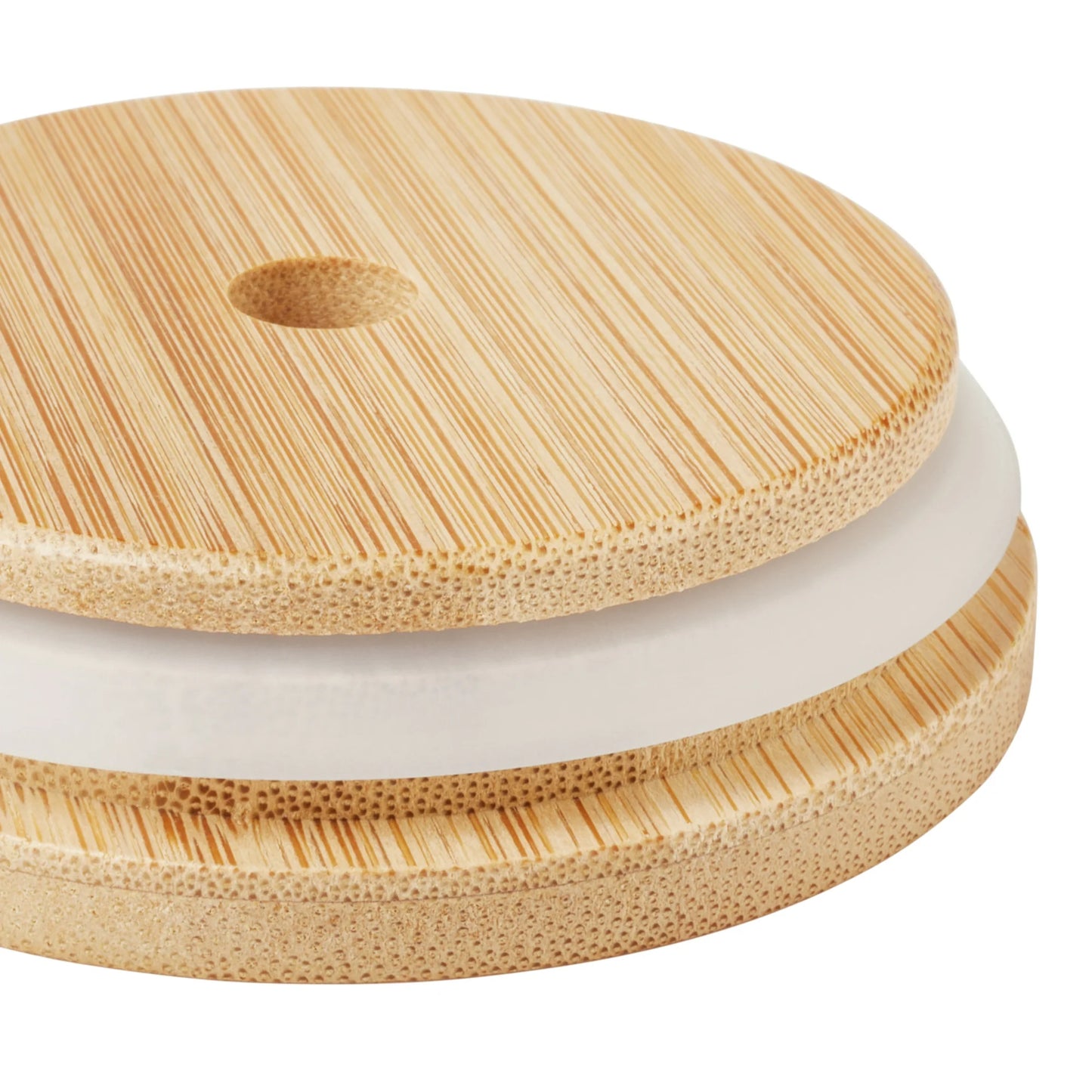 Vaso de vidrio con tapa de bambú y pajita reutilizable - CA241