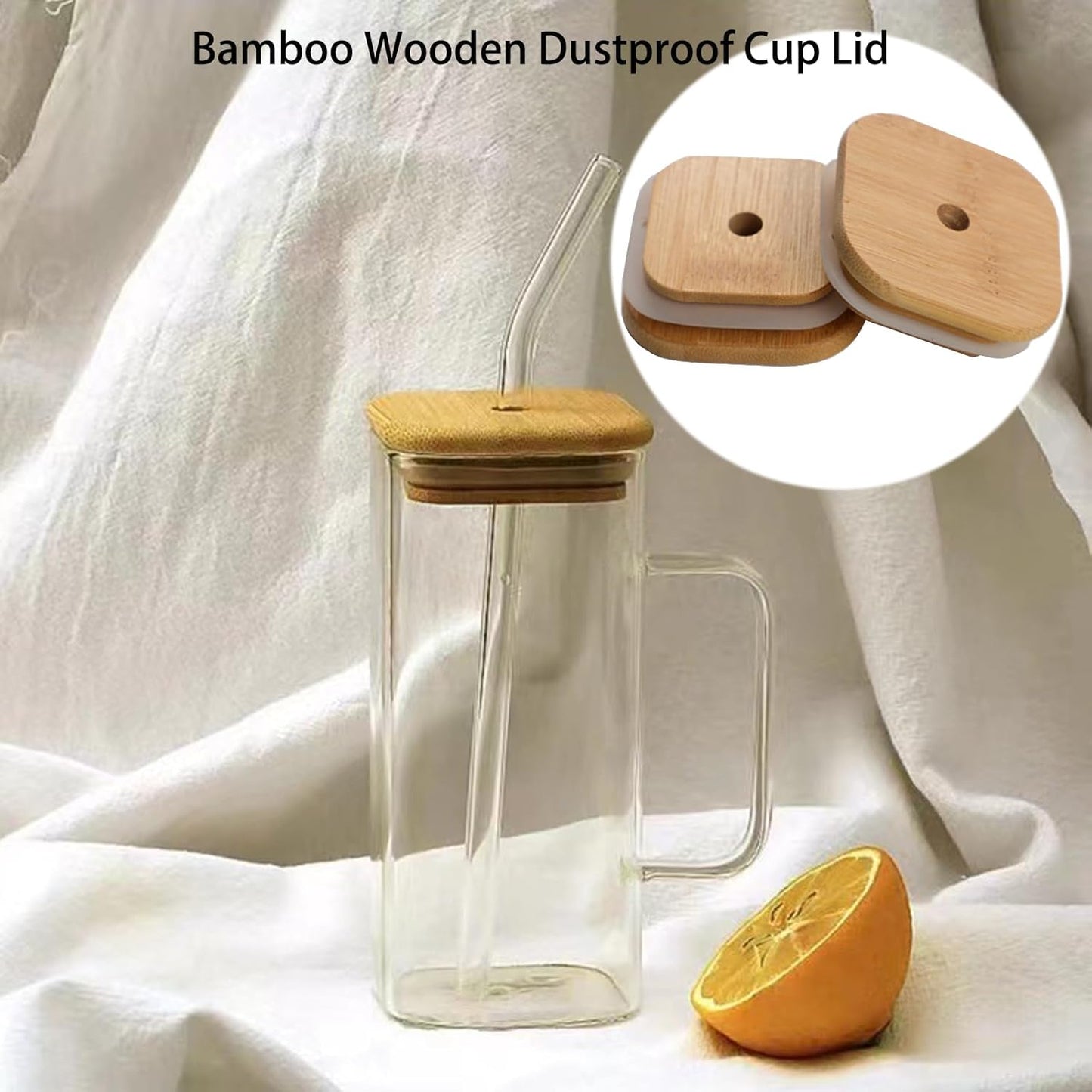 Taza de vidrio con tapa de bambú y pajita de vidrio: resistente al calor y al frío, ecológica - CA240
