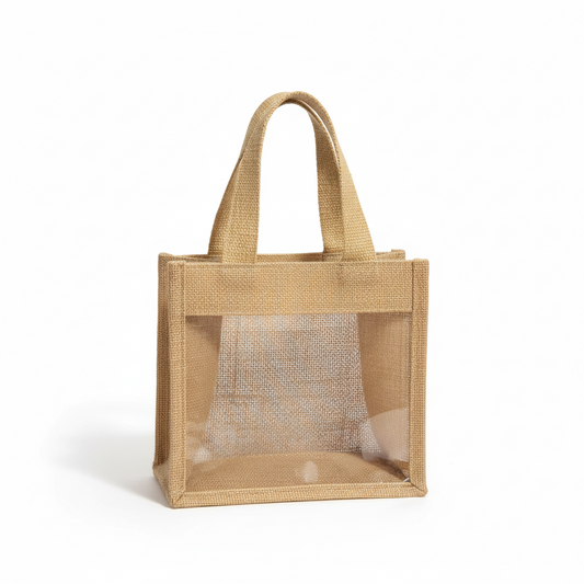 Bolsa de arpillera ecológica con panel transparente (REF: F6790-2)