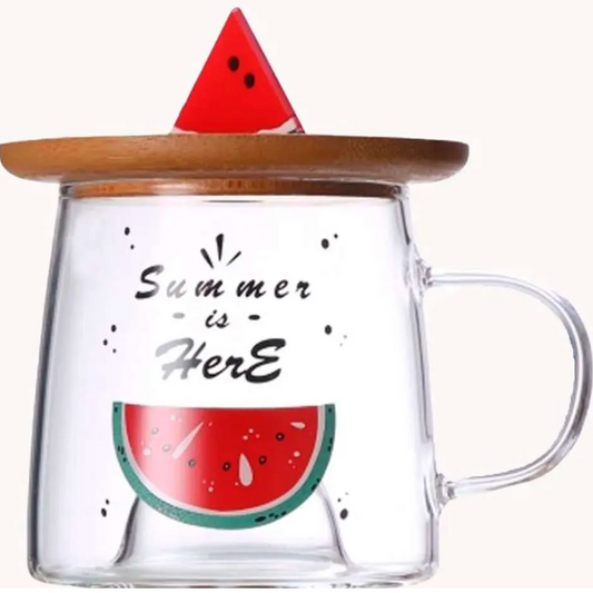 Watermelon Glass Cup with Bamboo Lid (M-003)