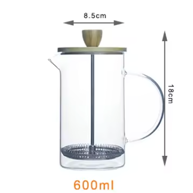 Cafetera de prensa francesa de vidrio con tapa de bambú - CA239