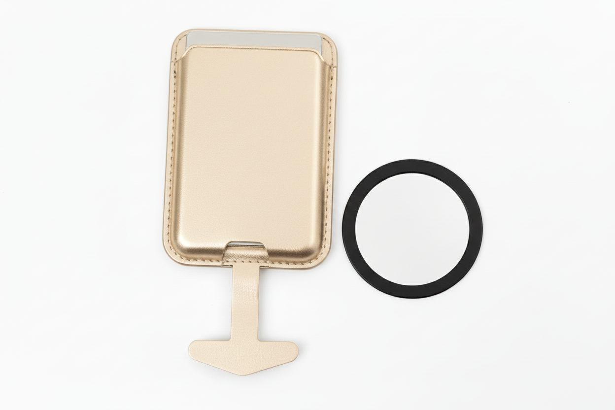 **Funda magnética tipo billetera con banda de seguridad e imán para teléfono (CA185)