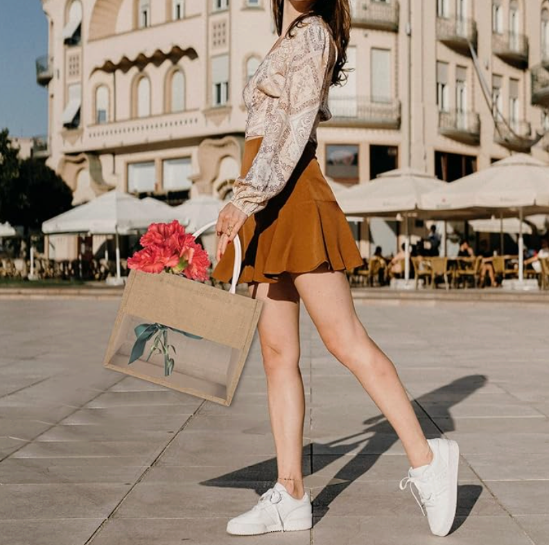 Bolsa de arpillera ecológica con ventana transparente (F6790-4)