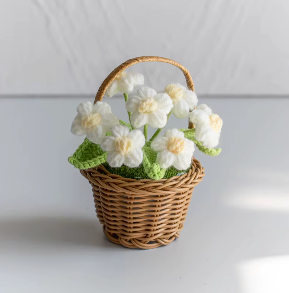 Handmade Crochet Rose Basket – Faux Potted Flower Decor 🌹CA476