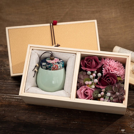 Scented Candle & Soap Flower Wooden Gift Set - CA377