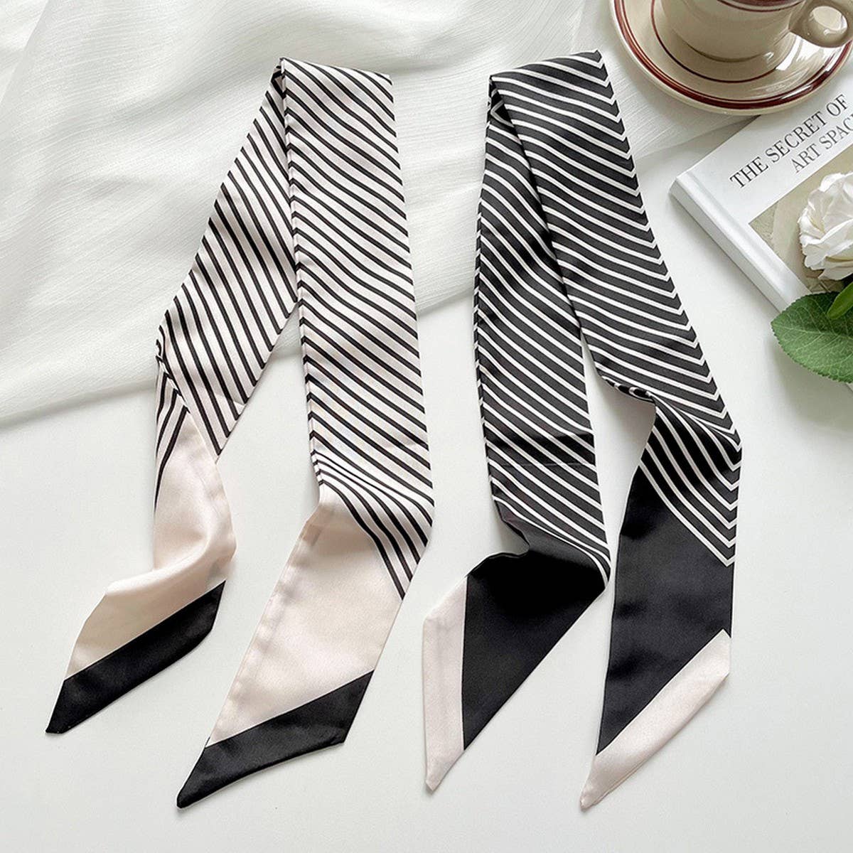 Striped Skinny Scarf Hair Tie & Bag Ribbon – Assorted Colors 🎀