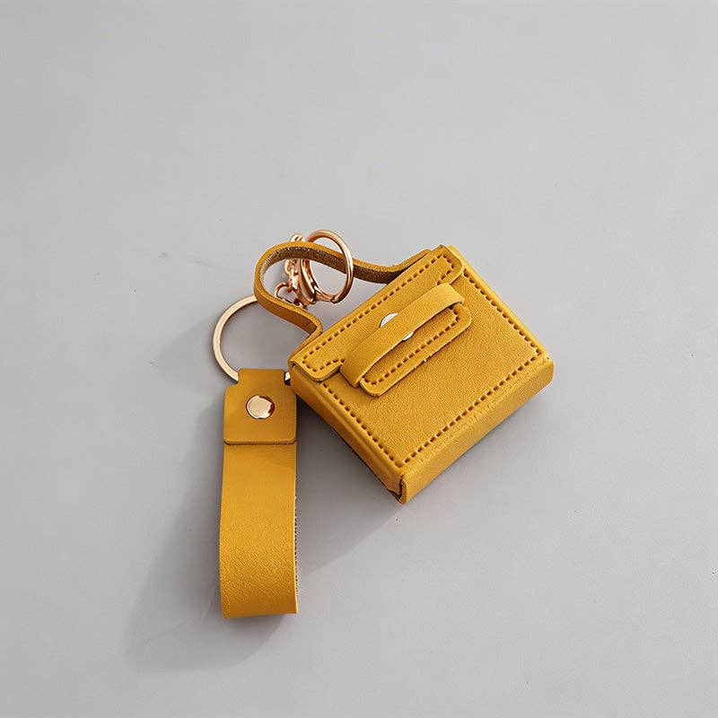 Mini Faux Leather Pouch Keychain with Flower Mirror