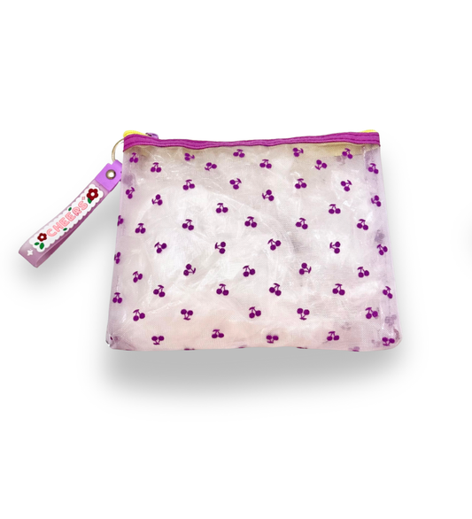 Cherry Mesh Cosmetic Bag