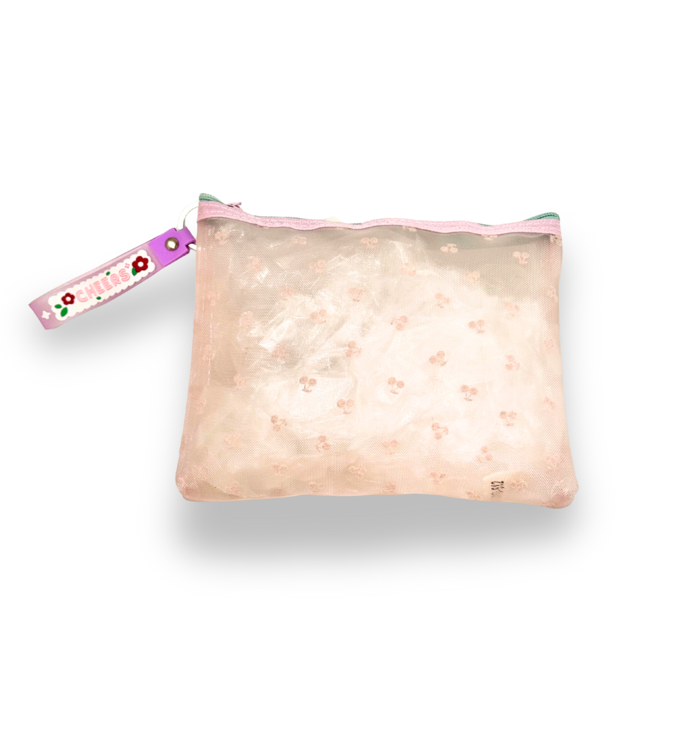 Bolsa de Cosméticos de Malla con Diseño de Cerezas