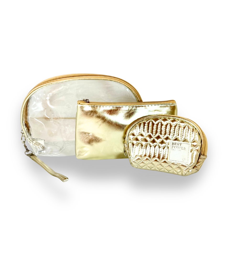 3-Pcs Quilted & Transparent Cosmetic Bag Set