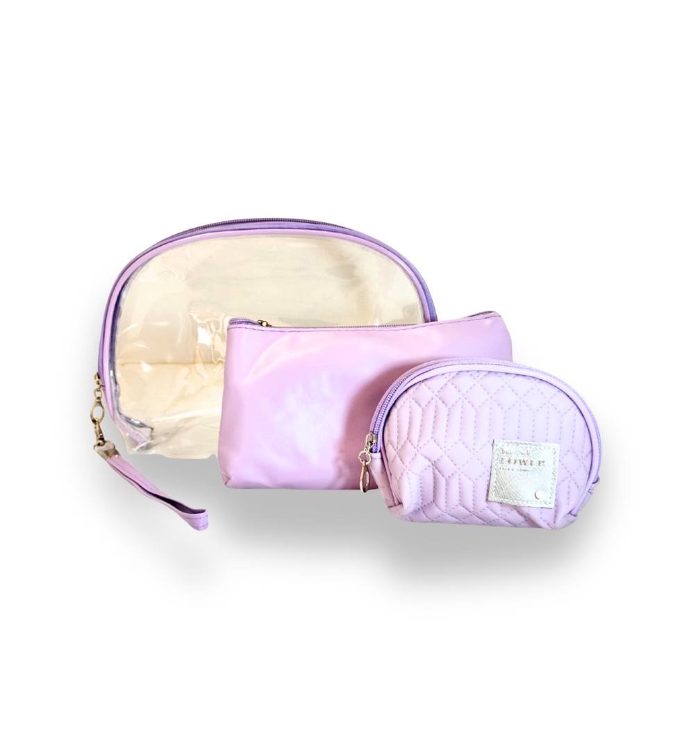 3-Pcs Quilted & Transparent Cosmetic Bag Set