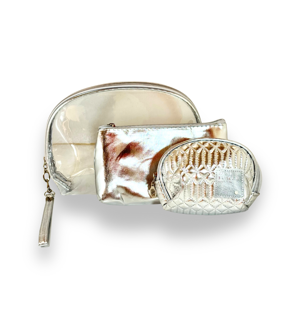 3-Pcs Quilted & Transparent Cosmetic Bag Set