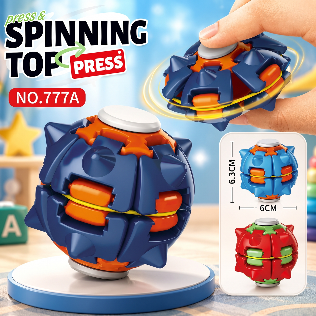 Press & Spin Fidget Sensory Toy, Spinning Ball