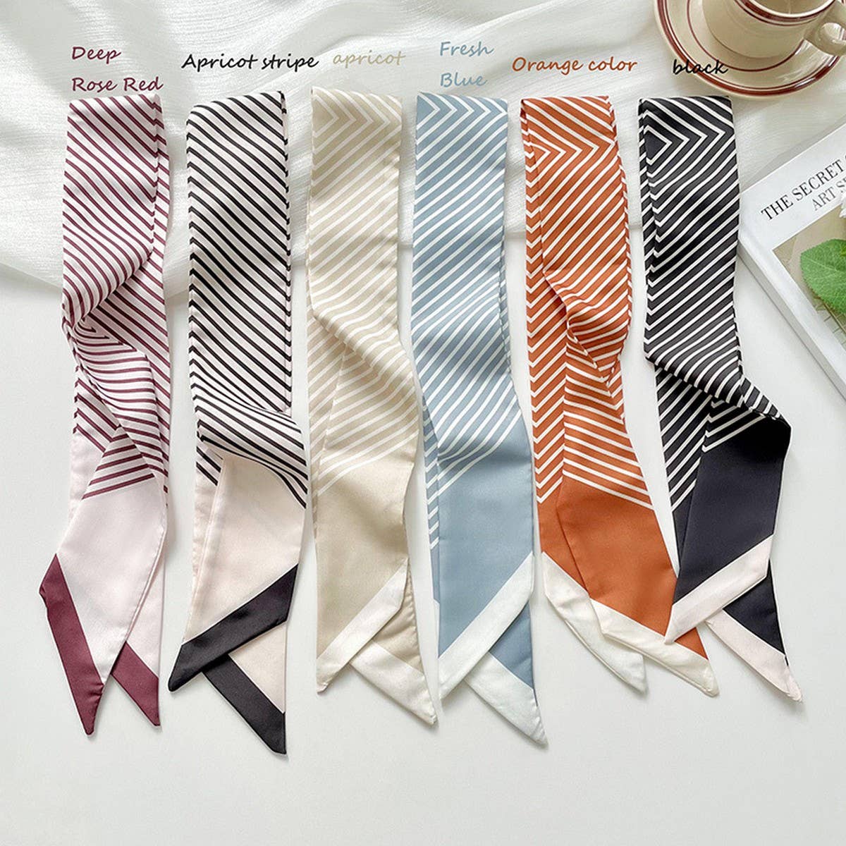 Striped Skinny Scarf Hair Tie & Bag Ribbon – Assorted Colors 🎀