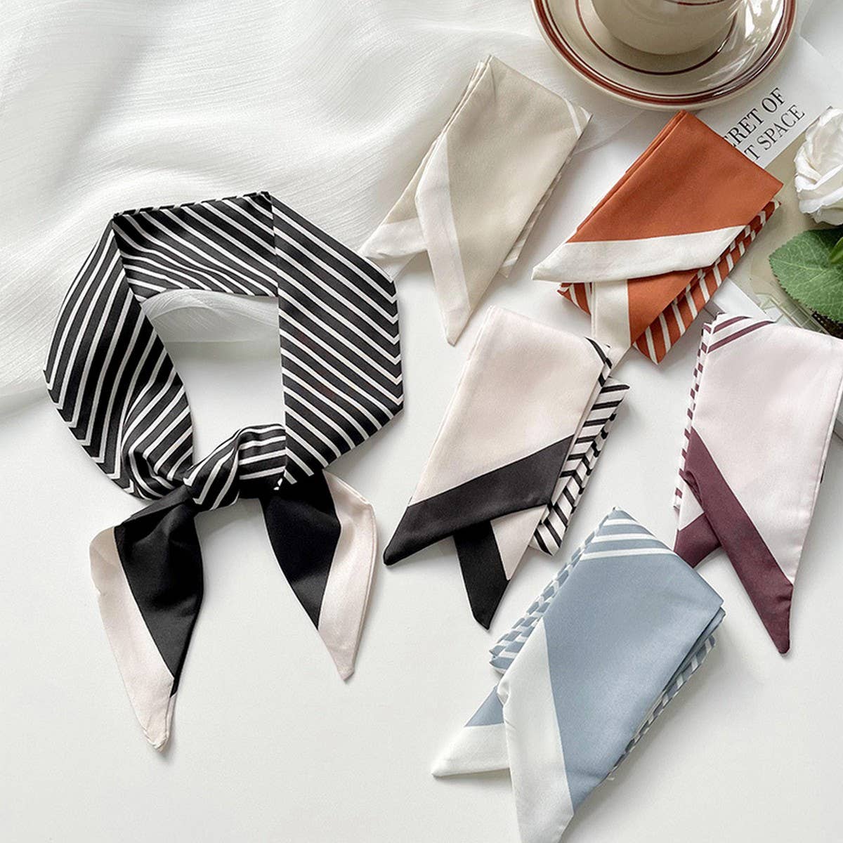 Striped Skinny Scarf Hair Tie & Bag Ribbon – Assorted Colors 🎀