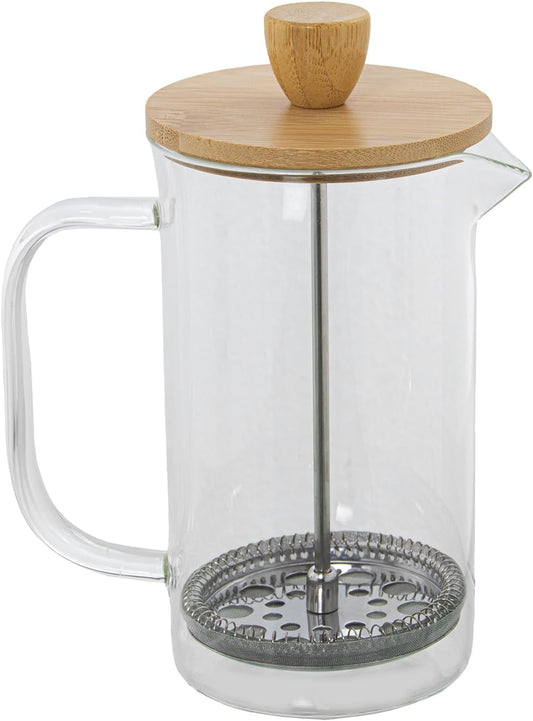 Cafetera de prensa francesa de vidrio con tapa de bambú - CA239