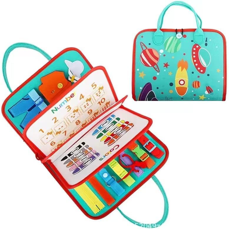 Tablero de actividades espaciales 6 en 1 para niños pequeños: libro de aprendizaje sensorial con habilidades para la vida, colores, formas, interruptores y botones - CA356-5