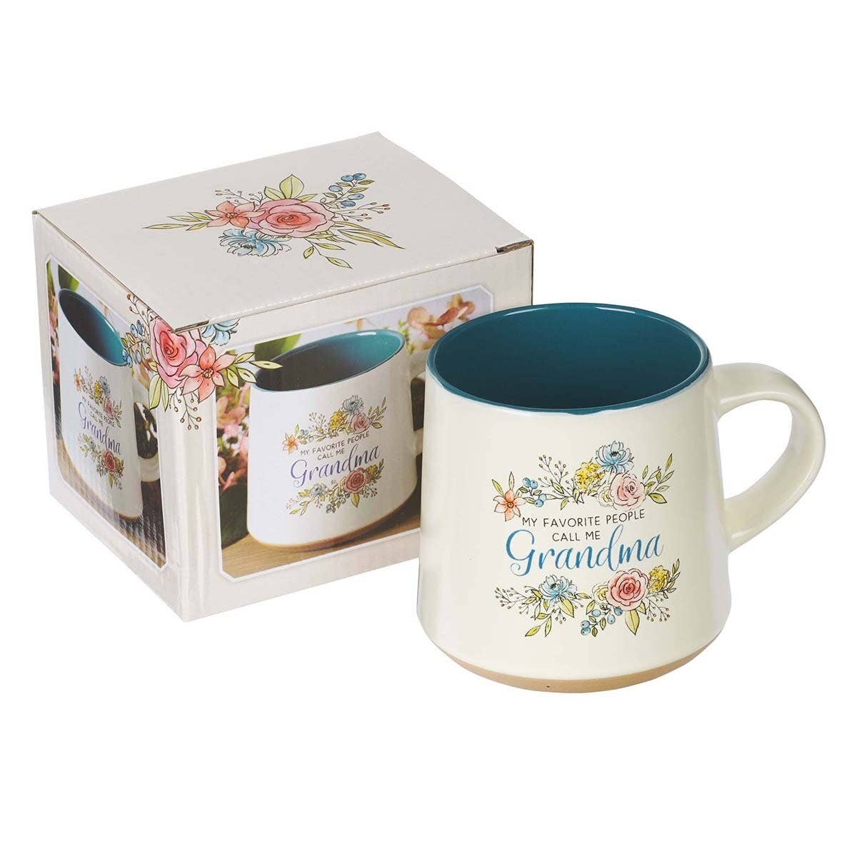 Mug Stoneware Blue/White Floral Grandma