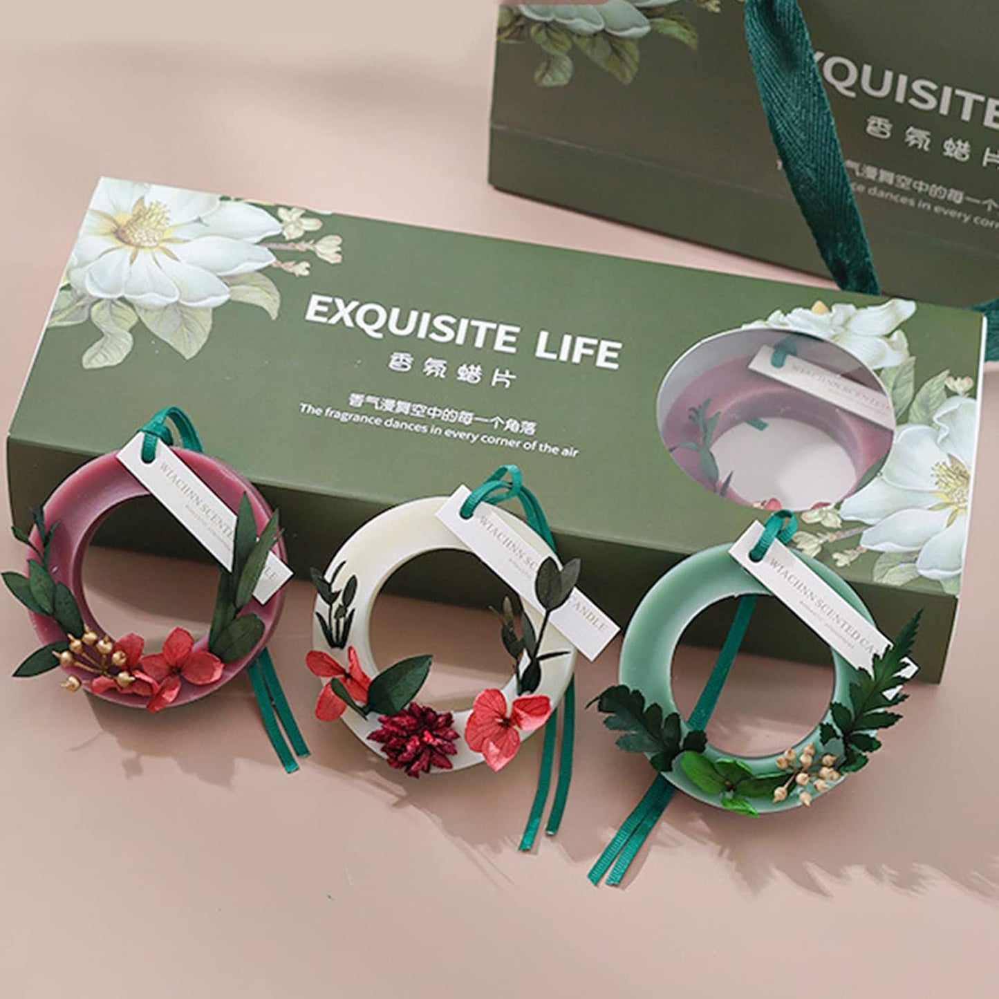 Floral Wax Sachet Gift Set – 3 Scented Rings with Dried Flowers - CA382