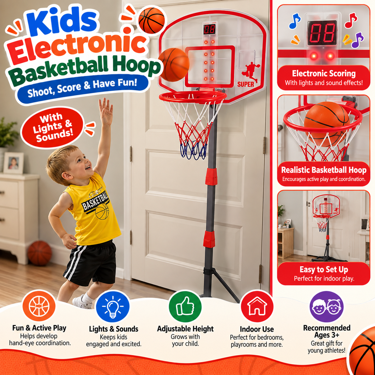 Slam Dunk Electronic Basketball Hoop with Lights SKU: CA1168