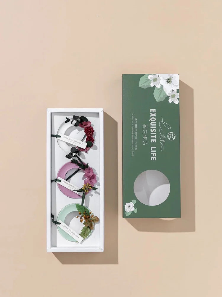Floral Wax Sachet Gift Set – 3 Scented Rings with Dried Flowers - CA382