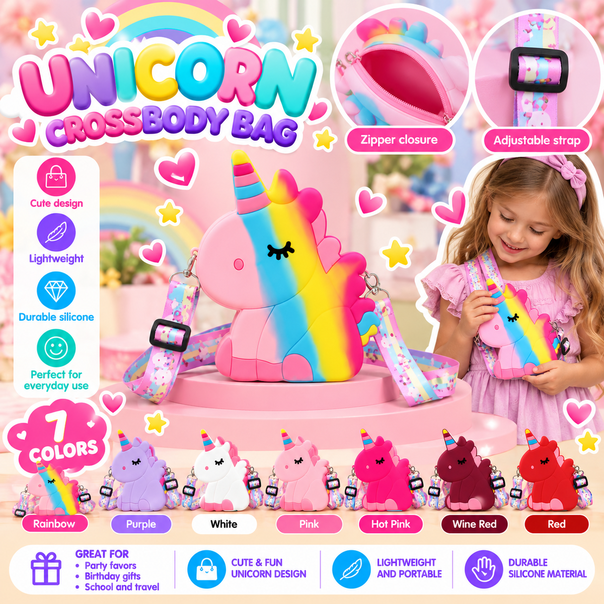 Unicorn Silicone Crossbody Bag – Assorted Colors 🌈💖 MA152