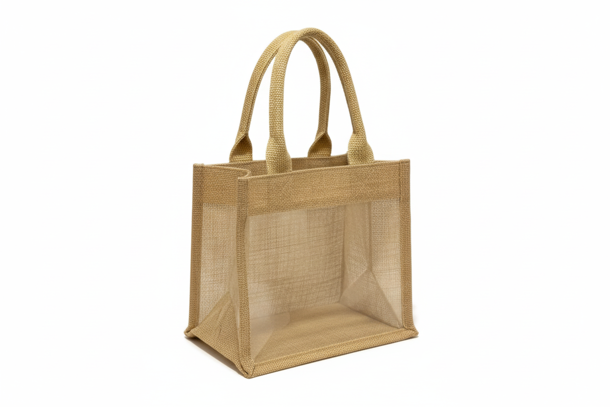Bolsa de arpillera ecológica con panel transparente (REF: F6790-2)