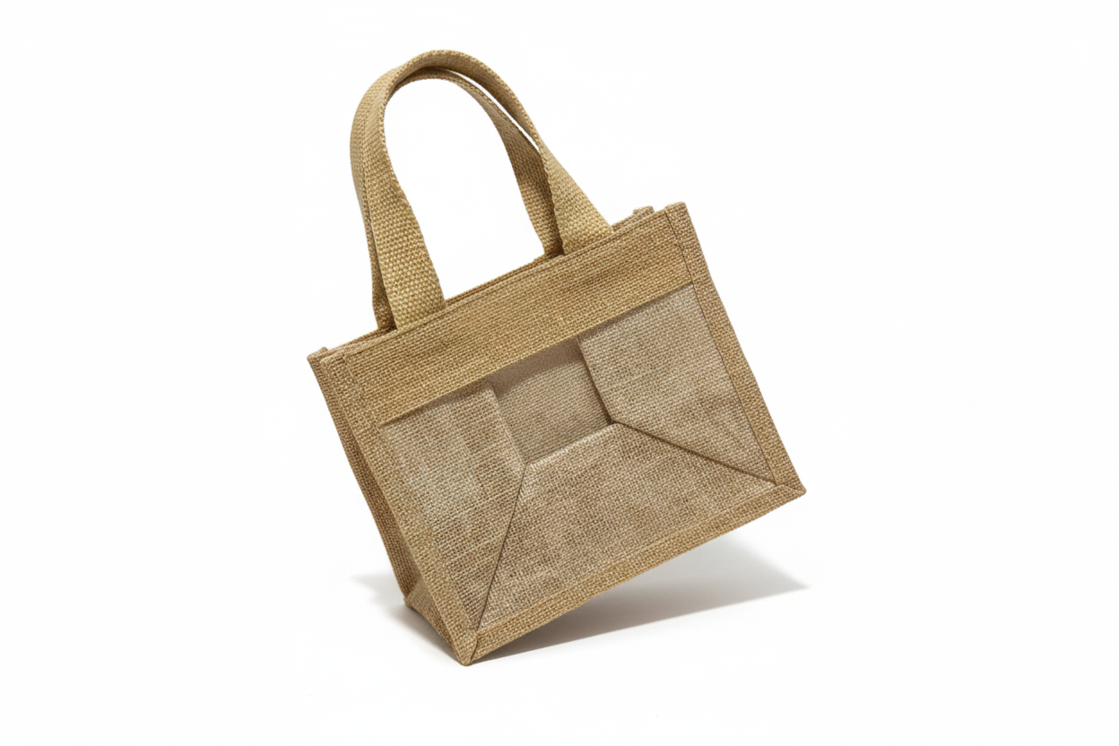 Bolsa de arpillera ecológica con panel transparente (REF: F6790-2)