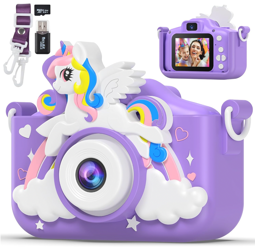 Cámara digital para niños con unicornio morado (CA134)