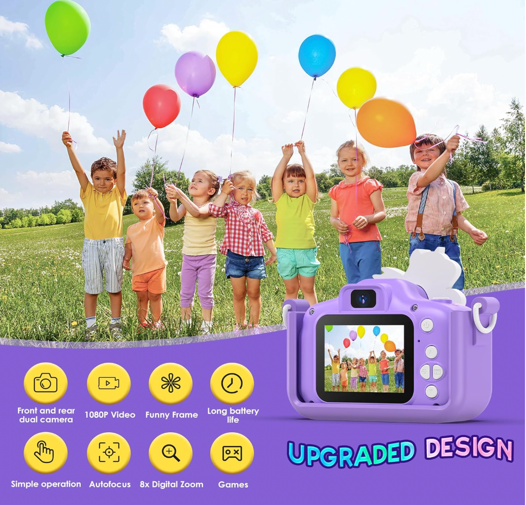 Cámara digital para niños con unicornio morado (CA134)