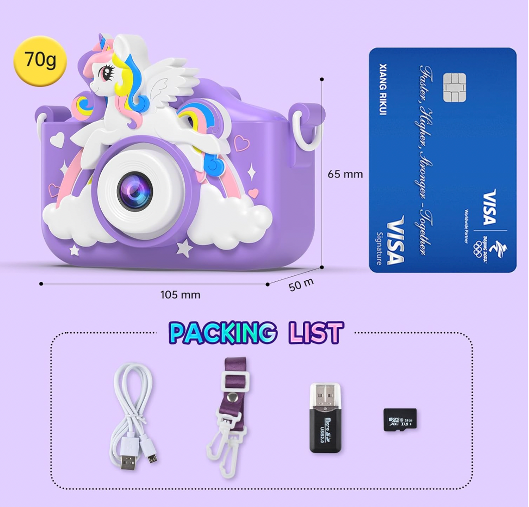 Cámara digital para niños con unicornio morado (CA134)