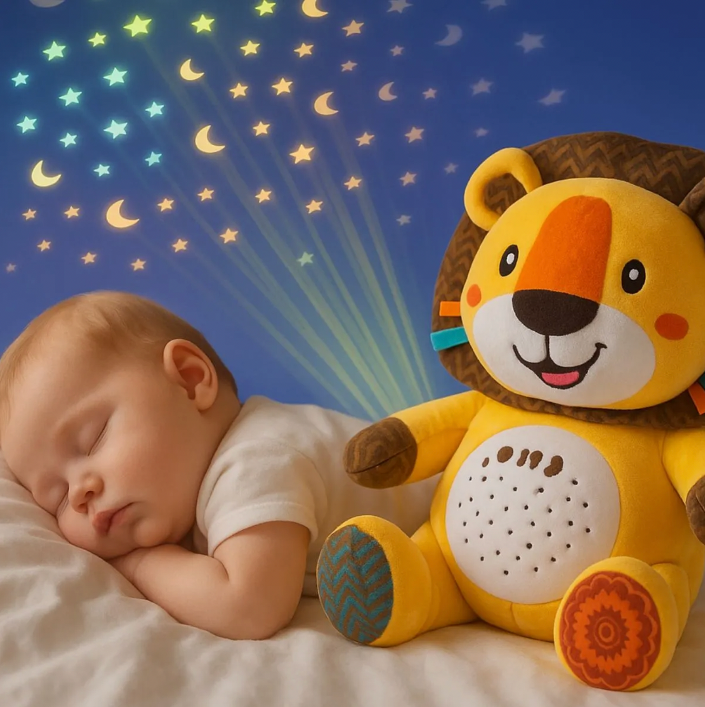 Proyector de león de peluche para dormir con luz y sonido (CA441)