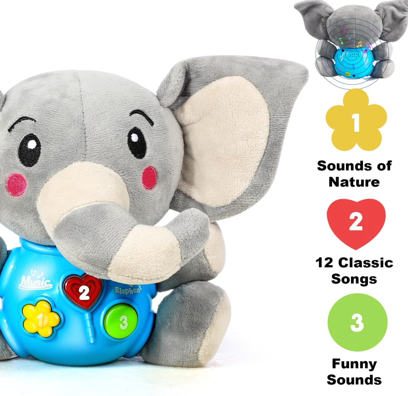 Elefante de peluche musical con luz (CA436)