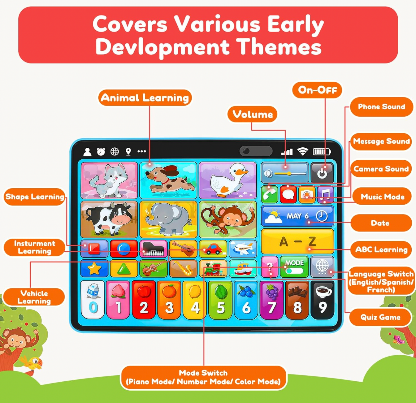 Tableta de aprendizaje trilingüe con música y sonido (CA435)