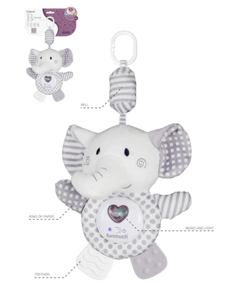 Elefante de peluche con luz musical nocturna y proyector de estrellas (CA366)