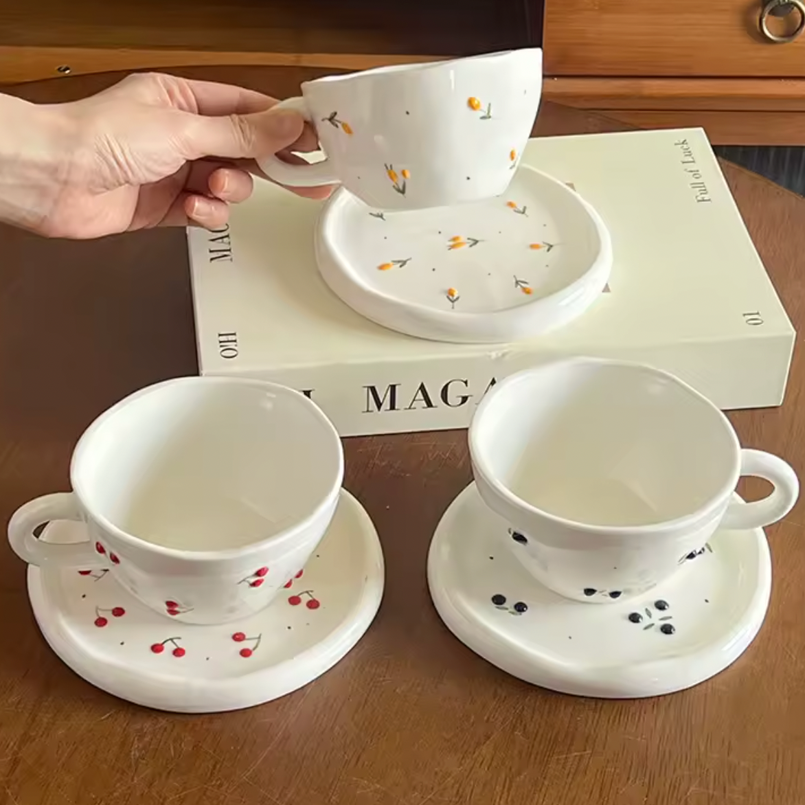 Cherry Blossom Ceramic Cup & Saucer Set (V1800-2)