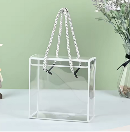 Transparent Gift Box with White or Gold Edges and Rope Handle