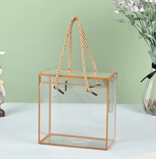 Transparent Gift Box with White or Gold Edges and Rope Handle