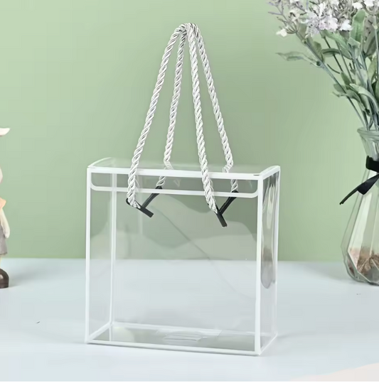 Smaill Transparent Gift Box with White or Gold Edges and Rope Handle