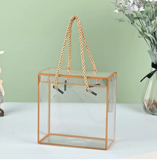 Smaill Transparent Gift Box with White or Gold Edges and Rope Handle
