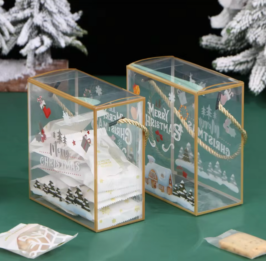 Christmas Transparent Gift Box with Green Cord Handle