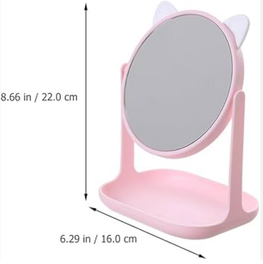 Espejo de tocador con forma de orejas de gato y base tipo bandeja - 201A