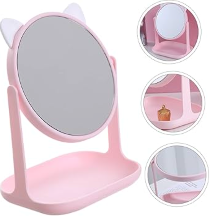 Espejo de tocador con forma de orejas de gato y base tipo bandeja - 201A