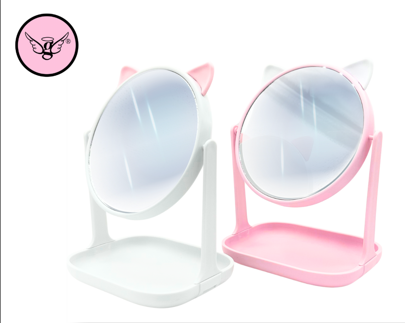 Espejo de tocador con forma de orejas de gato y base tipo bandeja - 201A