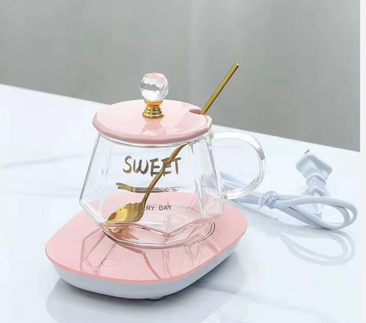 Coffee Mug Warmer Set with Glass Cup (8367-2)
