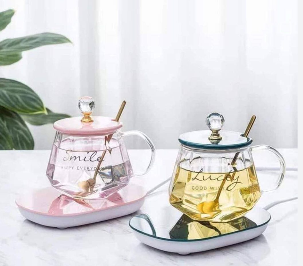 Coffee Mug Warmer Set with Glass Cup (8367-2)