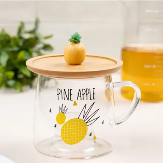 Pineapple Glass Cup With Bamboo Lid (M-002)