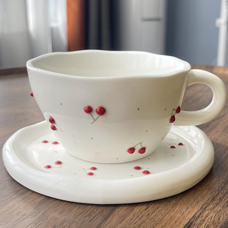 Cherry Blossom Ceramic Cup & Saucer Set (V1800-2)